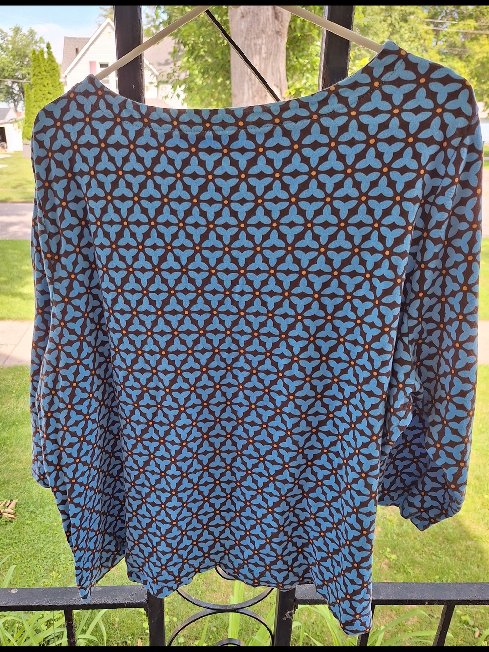 croft & barrow Blue and Brown Geometric Boatneck Blouse